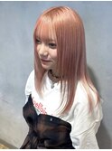 【吉田江梨】ピンクブロンド　顔周りレイヤーカット　暖色カラー