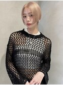イメチェン/ホワイトブロンド/外ハネボブ/美髪/梅田