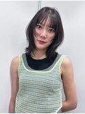 レイヤーボブ　ミディアム　透明感グレージュ