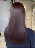 ロング顔周りレイヤーチェリーレッドワインレッドカラー