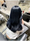 ブリーチ1回/色落ちも綺麗なブルーブラックカラー/韓国ヘア