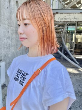 カシュカシュ(cache cache) オレンジカラーとぱっつんbob