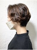 ニュアンスパーマ　丸みショート　チョコレートブラウン