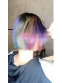 ハイライト マッシュボブワンカール 髪質改善 前髪エクステ