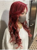 編込みエクステ 赤×黒×ヘアティンセル