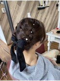 お呼ばれヘア　アップスタイル　ヘアアレンジ　編み込みヘア