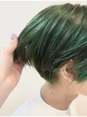 大人可愛いショートヘアグリーンハイトーンカラー高発色maaya