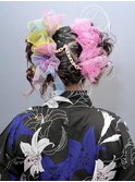 浴衣ヘアセット着付け☆推し活推しカラー派手髪ヘアメイク