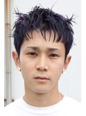 メンズカットカラーパープルカラースパイキーショート熊本下通