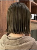 ★イメチェン外ハネボブオリーブブラウン切りっぱなし銀座有楽町