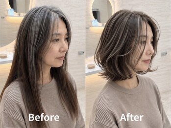 アースコアフュールボーテ 太田店(EARTH coiffure beaute)の写真/オトナ女子に大人気♪白髪を活かした「髪色を育てるカラー」で伸びてきても気にならない、自然な髪色を実現