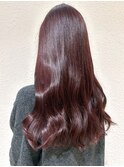 チェリーレッド ダブルカラー 暖色系カラー ロングヘア 艶髪