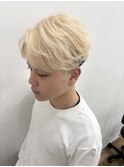 メンズショート刈り上げセンターパートホワイトブロンド