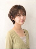 ブラウンベージュ/丸みショート/シースルーバング/大人かわいい