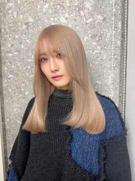 サンク 原宿 表参道(cinq) ミルクティーピンクカラーベージュウルフレイヤーナチュラルボブ