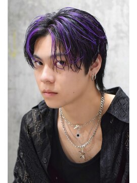 メンズオルズ 渋谷(MEN'S ALLZ) パープルハイライトブリーチセンターパートフェザーショート