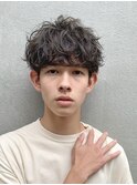 無造作マッシュ メンズスパイラルパーマソフトツーブロック