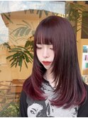 ザクザクレイヤーカット ボルドーカラー グラデーションカラー
