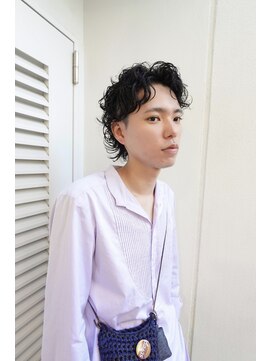 レコ 渋谷(LECO) 黒髪メンズショートパーマニュアンスヘア