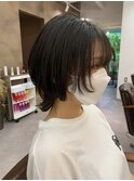 小顔補正立体カット 丸みボブ×ウルフ