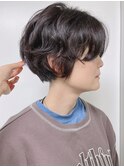 【morio原宿】ニュアンスウェーブ緩めパーマ前髪なしショート