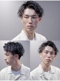 波巻きパーマツーブロックメンズアップバンク