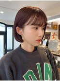 オレンジブラウンの耳かけボブ