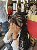地毛コーンロウ　体育祭ヘアセット　イベントセット