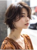 ☆ホワイトグレージュミニウルフデジタルパーマチェリーブラウン
