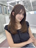 透明感くすみベージュ/ロングレイヤー/ワンカール/顔周りカット