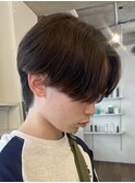 センターパートウルフニュアンスパーマコンマバングツーブロック