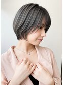大人可愛いミニボブ◎透明感オリーブグレージュ夏カラー