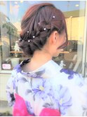 浴衣×シニヨン編み込み★☆彡