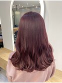 小顔セミウェットウェーブ　ピンクベージュハイライトカラー