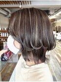 白髪ぼかしハイライトレイヤーボブミニウルフレイヤーカット柏