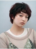 マロンブラウンカラー/マッシュショートパーマ