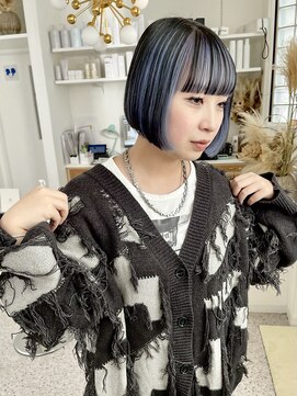 ロマーリ 岡山店(LOMARLIE) アンブレラカラー_インナーカラー_水色カラー_ミニボブ