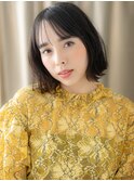シースルーバング黒髪アッシュ抜け感外ハネボブY戸頭30代40代
