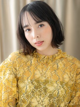 カバーヘア イヴ 戸頭店(COVER HAIR EVE) シースルーバング黒髪アッシュ抜け感外ハネボブY戸頭30代40代