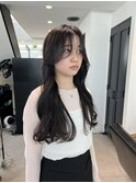 ロングレイヤー　顔まわりウルフ　ボブウルフ　黒髪