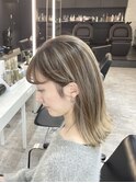 マチルダボブ前髪ハイライトグレージュ