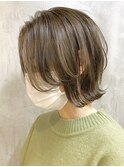 調布白髪染めレイヤーボブショートヘアアッシュグレージュカラー