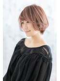 大人ガーリーピンクカラー★Aライン小顔くせ毛カットグラボブa