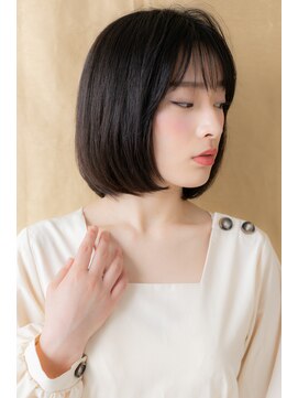 カバーヘア ブリス 川口(COVER HAIR bliss) 黒髪アッシュ切りっぱなし小顔前下がりボブZ川口20代30代40代