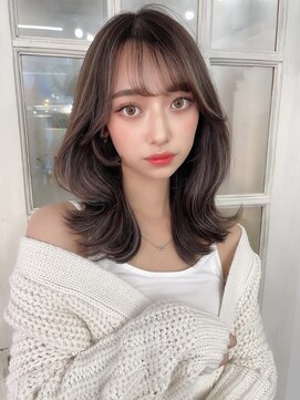 アリュウル 表参道(ALLURE) 韓国風くびれヘアフェイスレイヤーグレージュ後毛ミルクティー