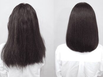 アロマヘアルーム 横浜店(AROMA hair room)の写真/コスパにも定評あり◎ダメージを抑えながら自然な仕上がりの縮毛矯正で、ツヤ感溢れる持続力のある美髪に♪