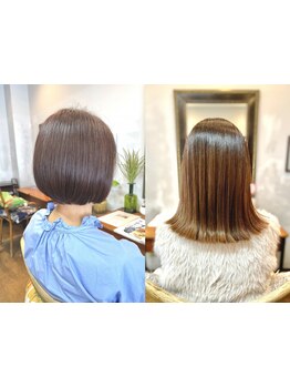 髪に優しいトリートメントで大人でもしっかり艶カラーに♪色味も豊富でグレイカラーも理想の色を実現！