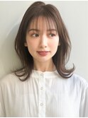 小顔オリーブグレーココアベージュワンカールくびれヘア前髪