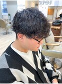ラウンドマッシュ無造作マッシュ波巻きパーマ