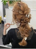ヘアアレンジヘアセットお呼ばれヘアポニーテール編みおろし